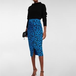 DVF Garcel Skirt Sz L Belmont Leopard Sky Blue Diane Von Furstenberg